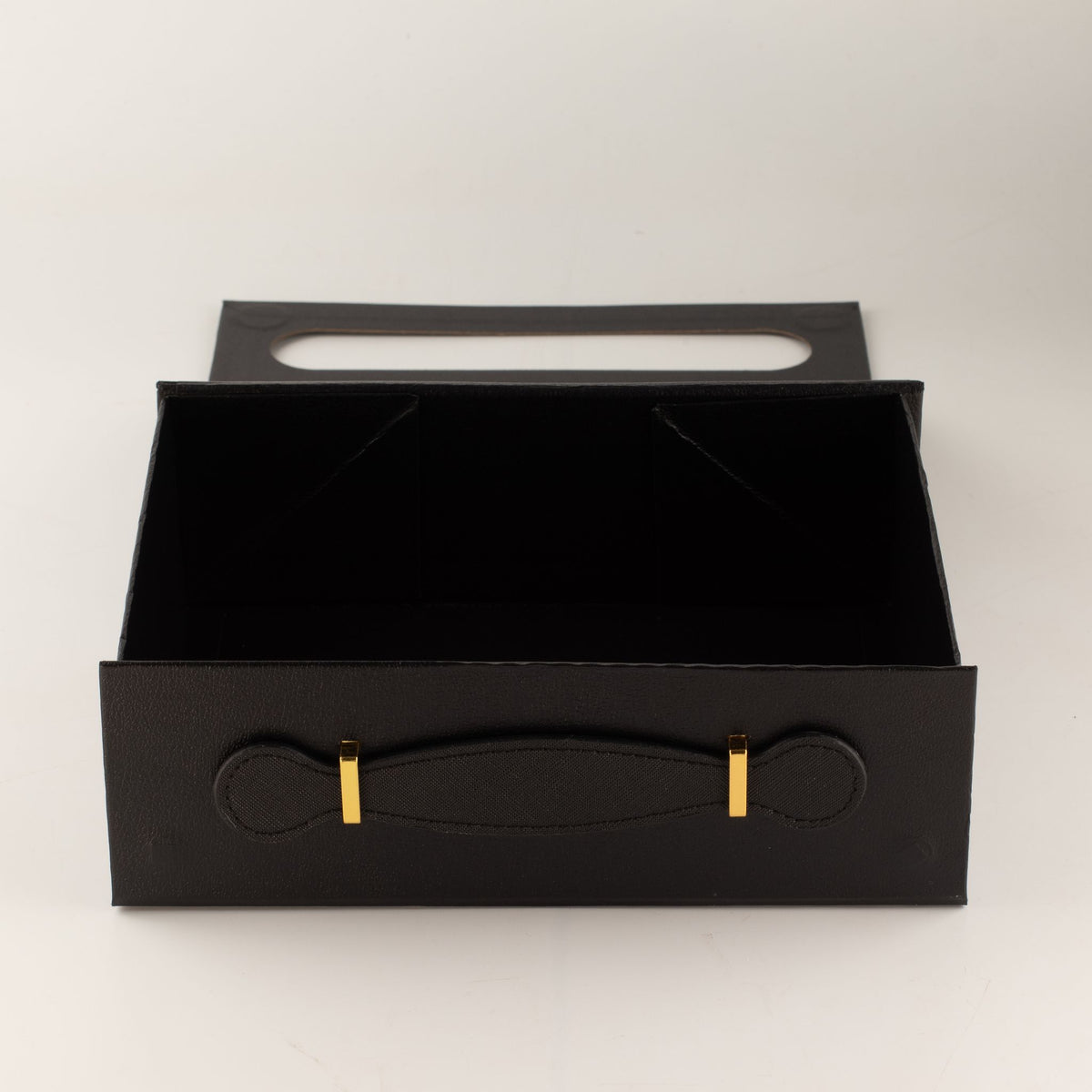 Caixa de Oferta Dobrável Preto Mate com Pega Frontal (24×18 cm)