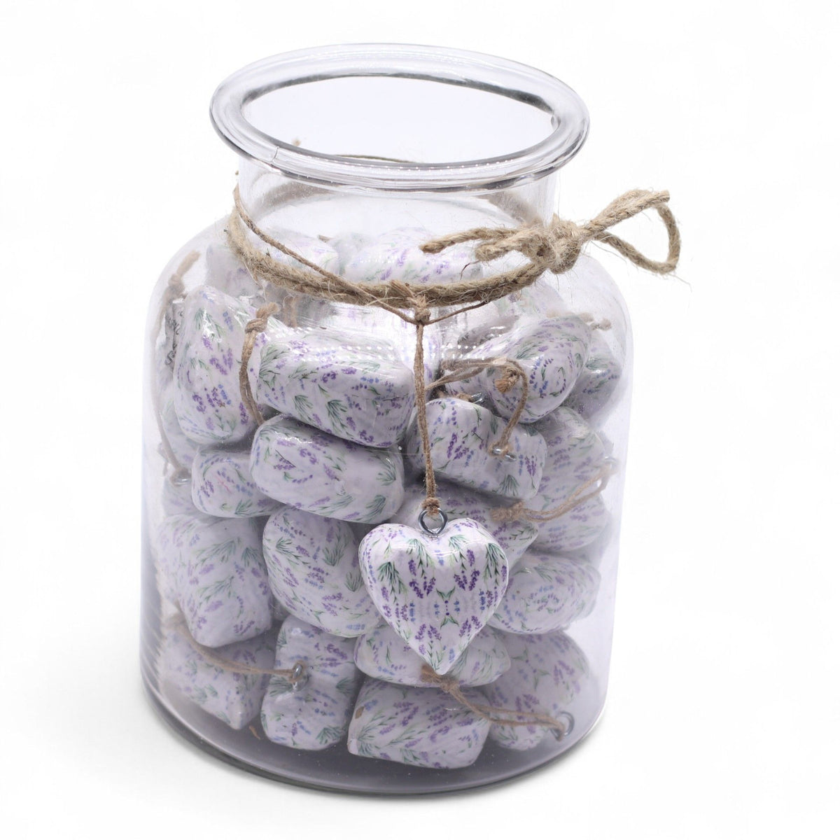Frasco com Corações em Madeira Decorativa Lavender