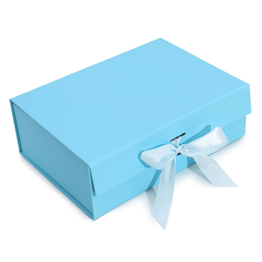Caixa de Presente Magnética com Fita – Azul Claro (28×20 cm)