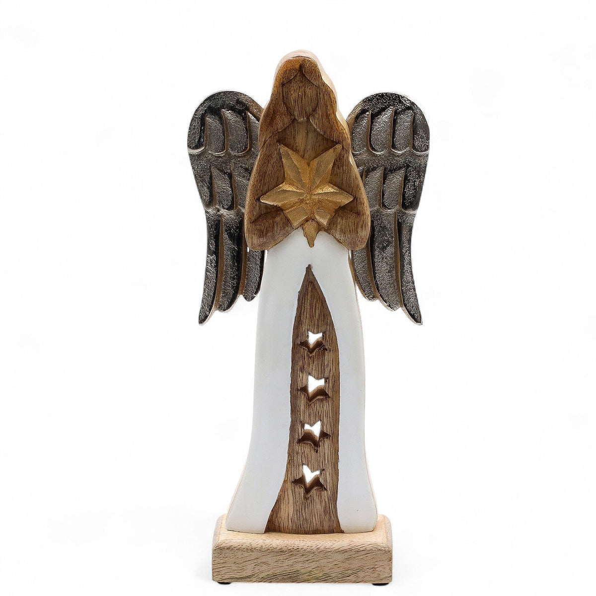 Anjo Decorativo em Madeira de Mangueira e Metal (30 cm)