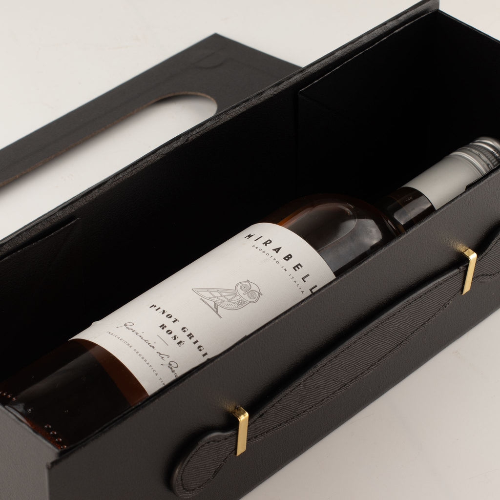 Caixa de Oferta para Vinho em Preto Rígido com Pega Reforçada
