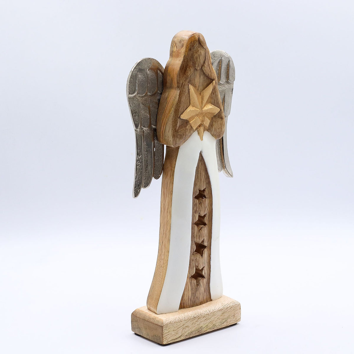 Anjo Decorativo em Madeira de Mangueira e Metal (30 cm)