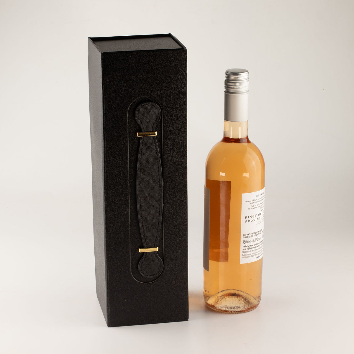 Caixa de Oferta para Vinho em Preto Rígido com Pega Reforçada