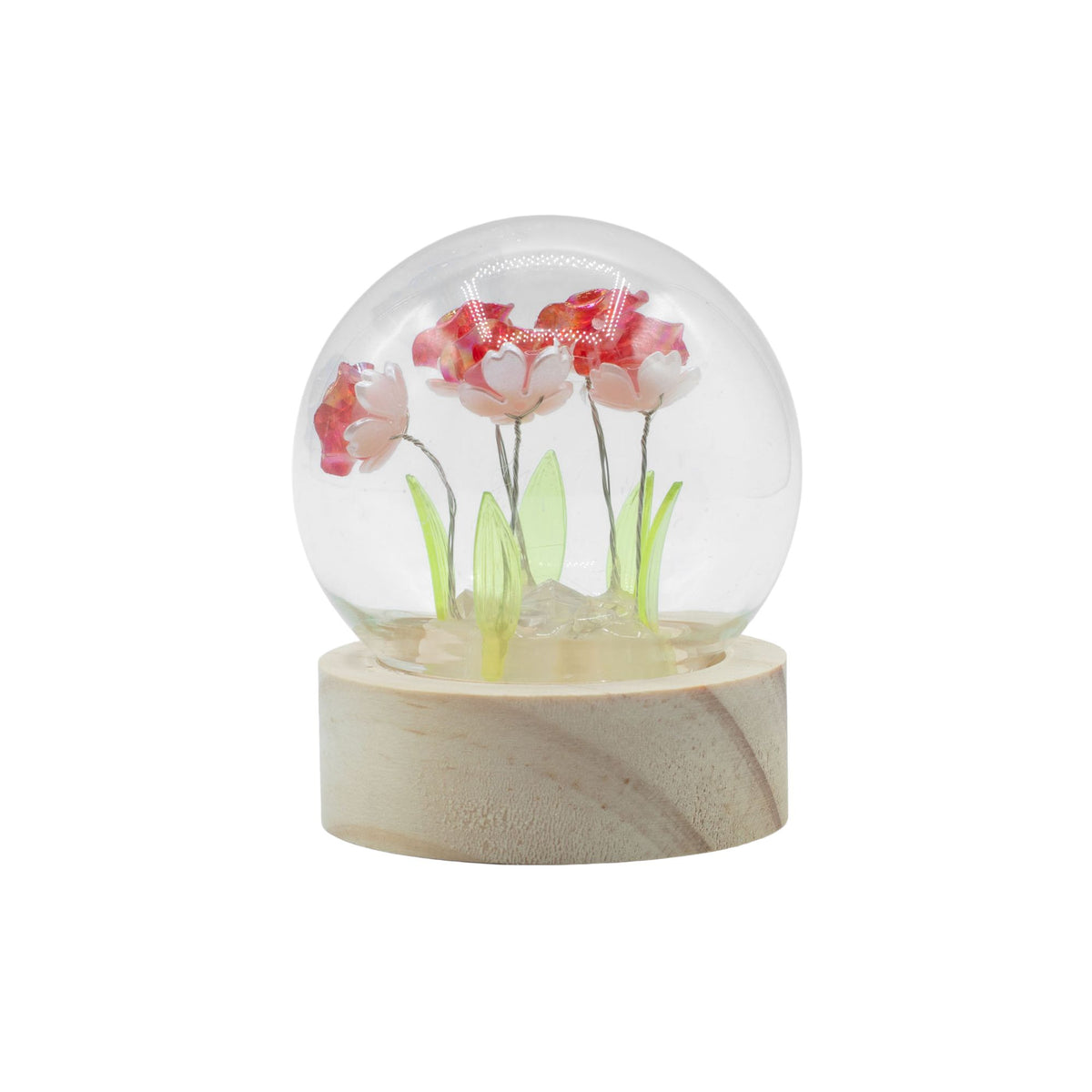 Cúpula de Vidro com Rosas e LED | Base em Madeira