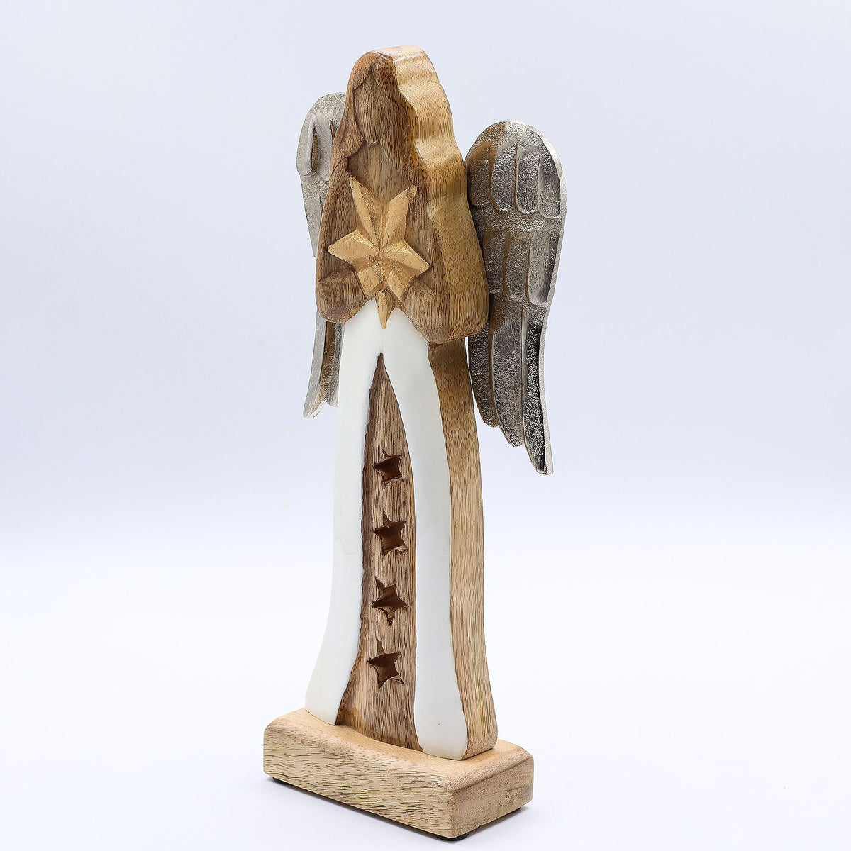 Anjo Decorativo em Madeira de Mangueira e Metal (30 cm)