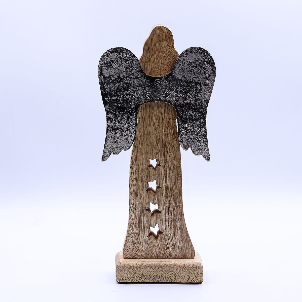 Anjo Decorativo em Madeira de Mangueira e Metal (30 cm)